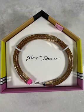 NEW Betsey Johnson Gold Glitter Pencil Pink Eraser Bracelet Cuff NIB Teacher